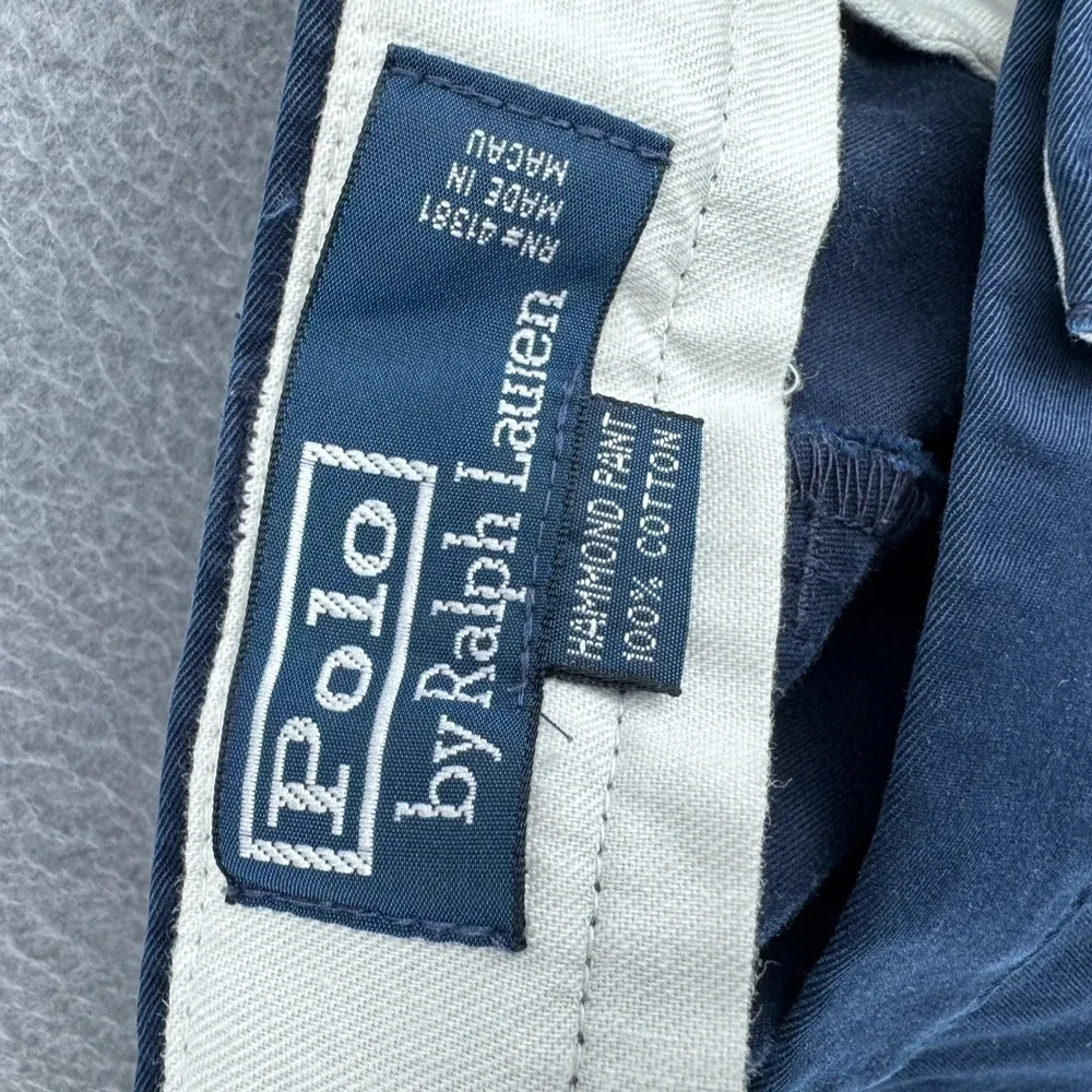 Vintage Polo Ralph Lauren Pants Mens 38x32 Blue Cotton Pleated Chino Trouser